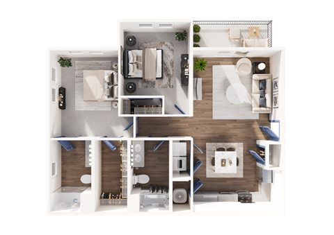 Floor plan for 2 beds, 2 baths, 1179 sqft